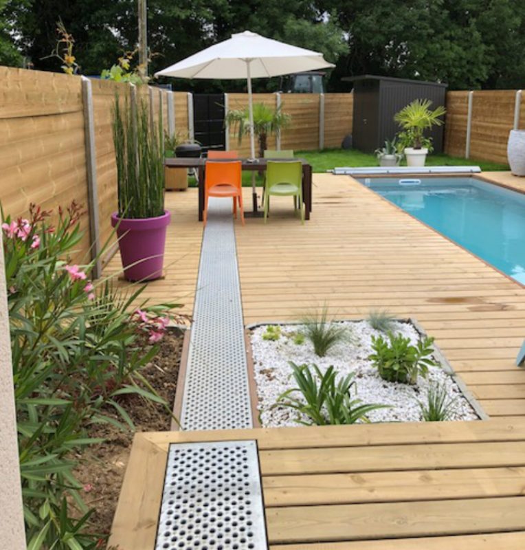 terrasse bois piscine Vannes jardin